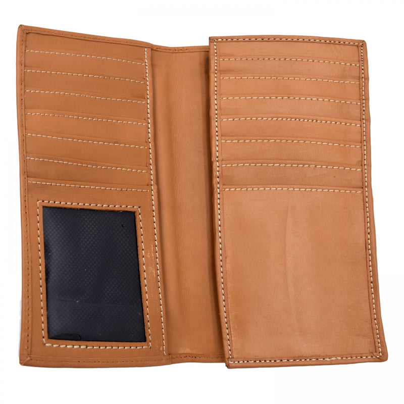 BJJ - NATURAL GRAIN COWHIDE LEATHER WESTERN LONG WALLET WITH MULTI-CARD CAPACITY BIFOLD