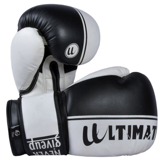 Ultimate - Boxing Gloves Black White - Boxing MMA Bag Work Training