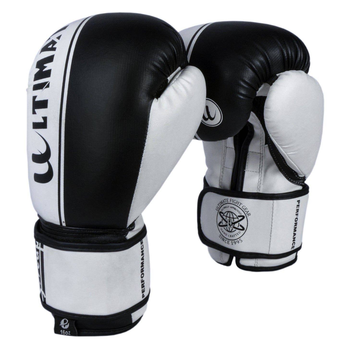 Ultimate - Boxing Gloves Black White - Boxing MMA Bag Work Training