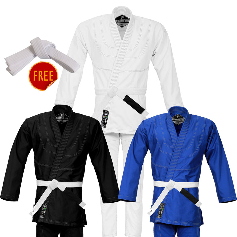 UFG -  Summer Ultra-Lite BJJ Kimono Gi Uniform - Very Light Weight 100% Cotton 10oz Canvas (White Belt Included) - Summer Special Edition