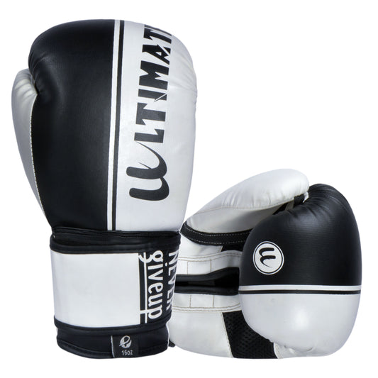 Ultimate - Boxing Gloves Black White - Boxing MMA Bag Work Training