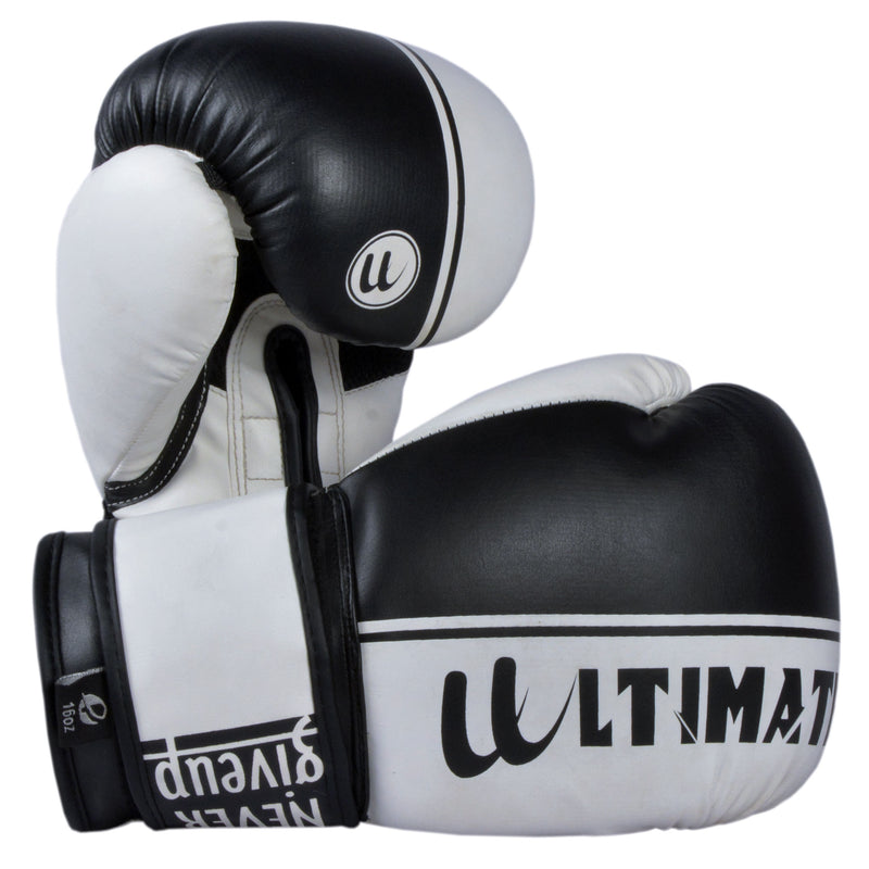 Ultimate - Boxing Gloves Black White - Boxing MMA Bag Work Training
