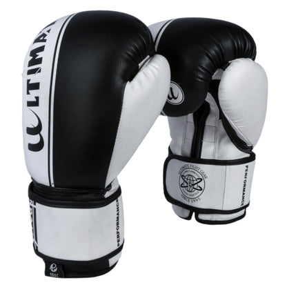 Ultimate - Boxing Gloves Black White - Boxing MMA Bag Work Training