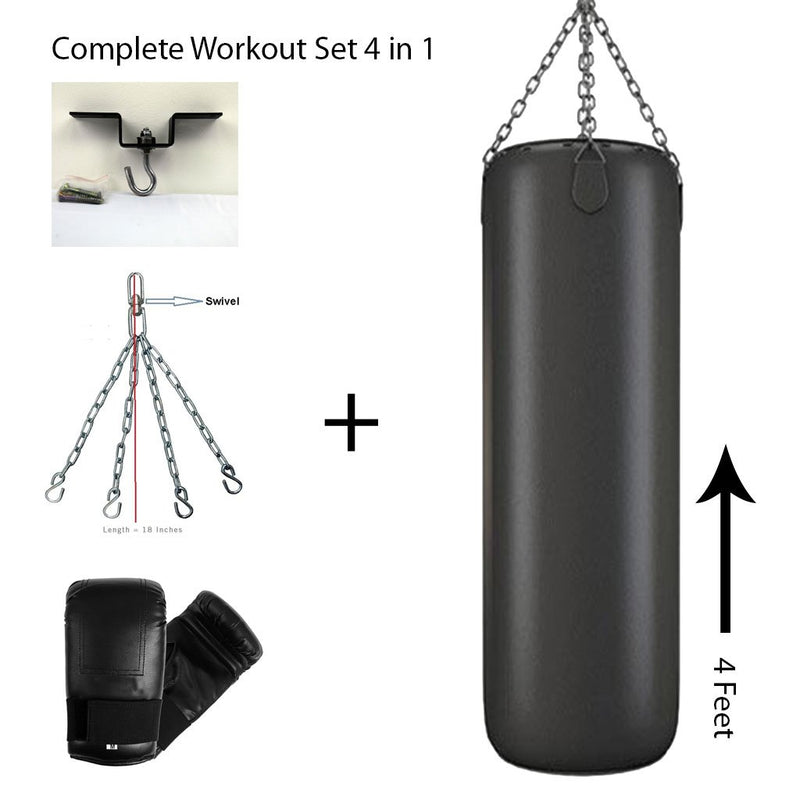 Ultimate - Complete Workout Kit - 4 in 1 - Punching Bag - Metal Hook - Hanging Chain - Bag Gloves